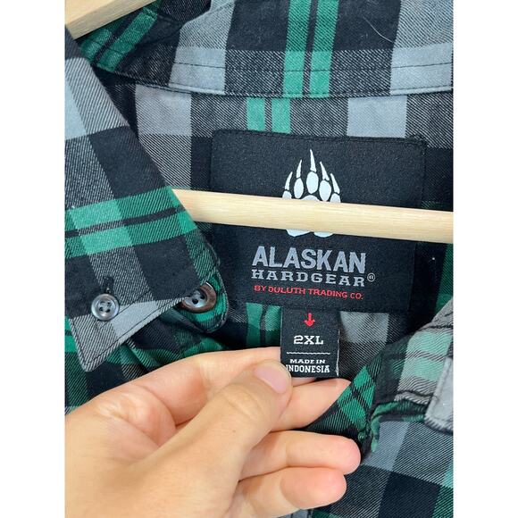 DULUTH TRADING CO AKHG Mens 2XL Long Sleeve Button Down Shirt Green Gray - Picture 4 of 10